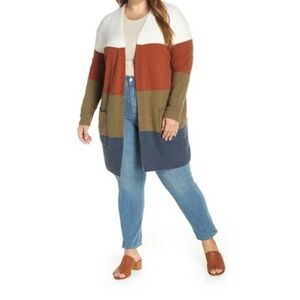 MADEWELL Kent Colorblock Long Cardigan In Heather Chambray wool alpaca blend
